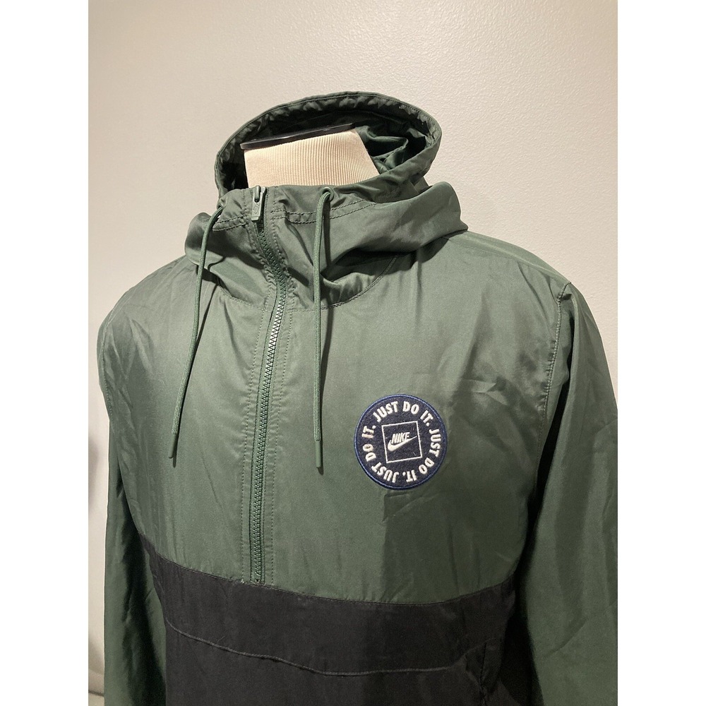 Vintage Nike 1/2 Zip Windbreaker Pullover Green Black Label Large Just Do It 90s - Picture 2 of 10